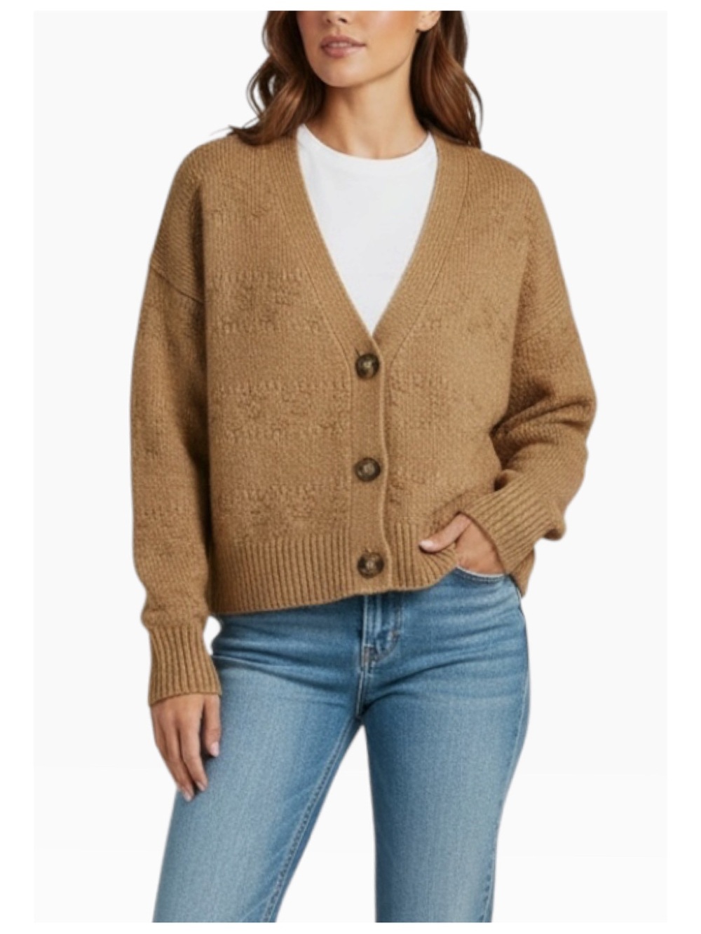 Topshop Women’s Cardigan Caramel Brown V-Neck Button Front Size 4-6